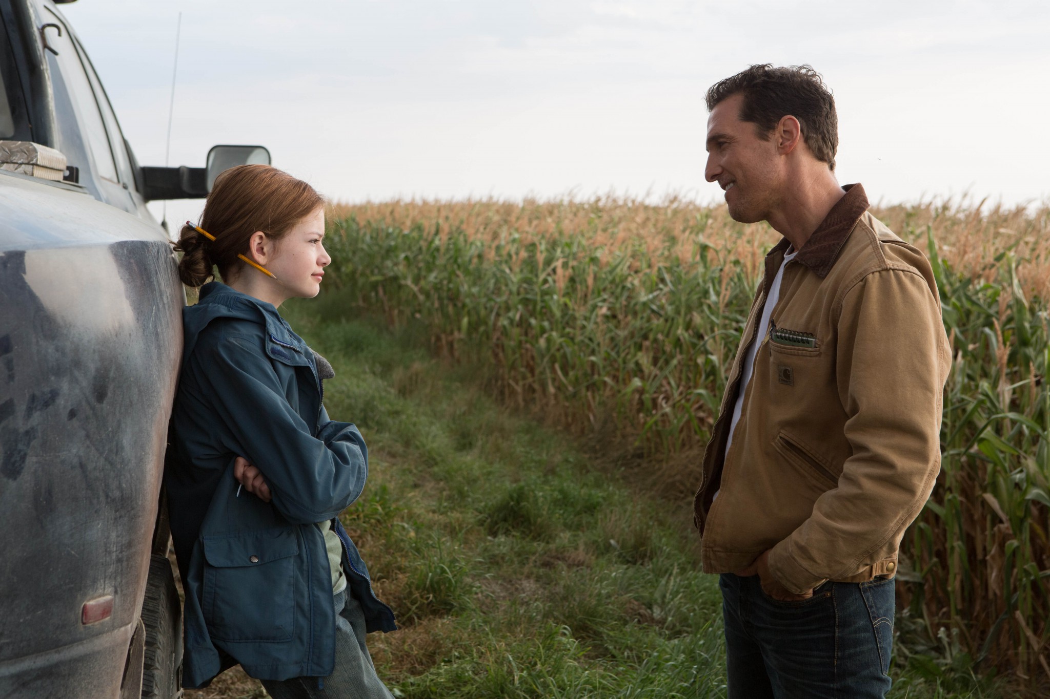 Left to right: Mackenzie Foy and Matthew McConaughey in INTERSTELLAR, from Paramount Pictures and Warner Brothers Entertainment.