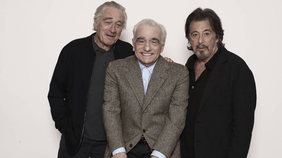 Fotografía de Martin Scorsese con Robert de Niro y Al Pacino
